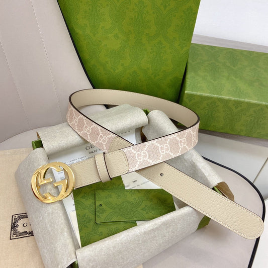 GG BELT DOUBLE G BUCKLE PINK CANVAS