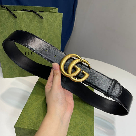 DOUBLE G MARMONT GOLD BUCKLE 40MM BLACK LEATHER