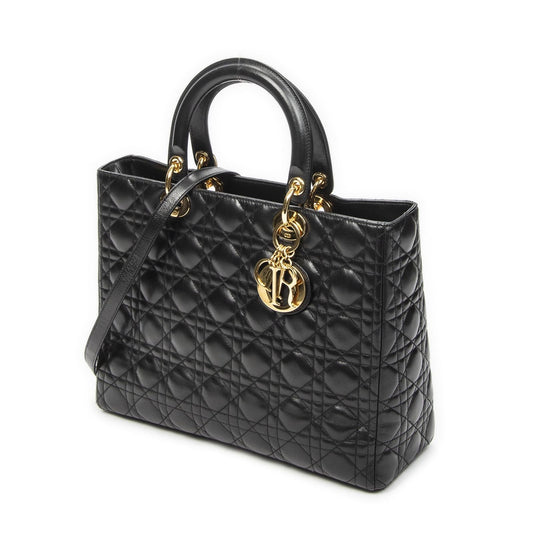 Dior Large Lady Dior Zip Black Canada Lambskin Leather Handbag