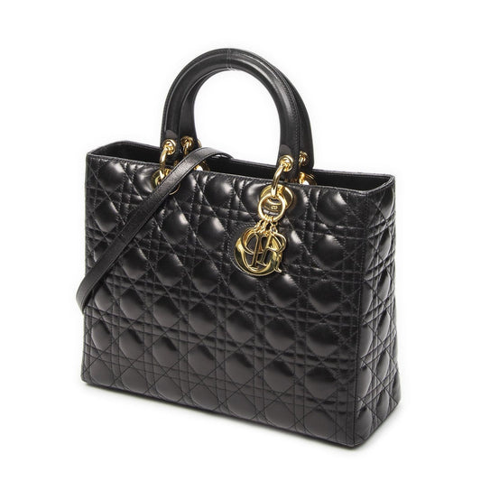 Dior Large Lady Dior Zip Black Canada Lambskin Leather Handbag
