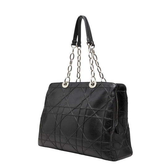 Dior Cannage Granville Chain Handbag Black Leather