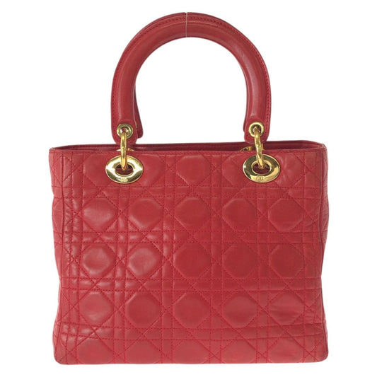 Dior Vintage Lady Cannage Red Gold Leather Handbag