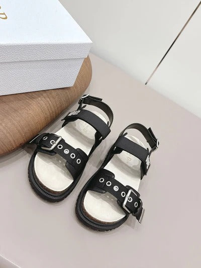 CD 26A Platform Sandal Two Tone Canvas Cowhide Silver Buckle