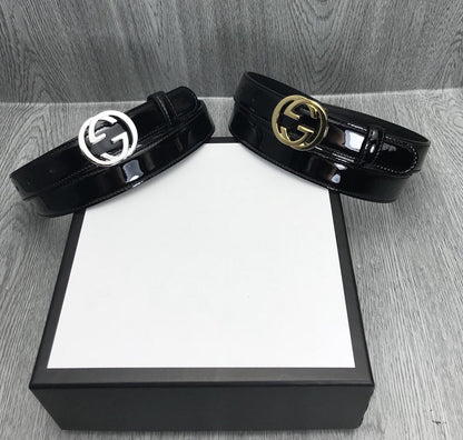 GG BELT INTERLOCKING G BUCKLE 25MM BLACK LEATHER