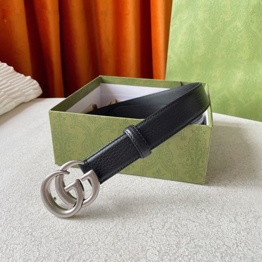 GG BELT DOUBLE G BUCKLE 30MM BLACK LEATHER