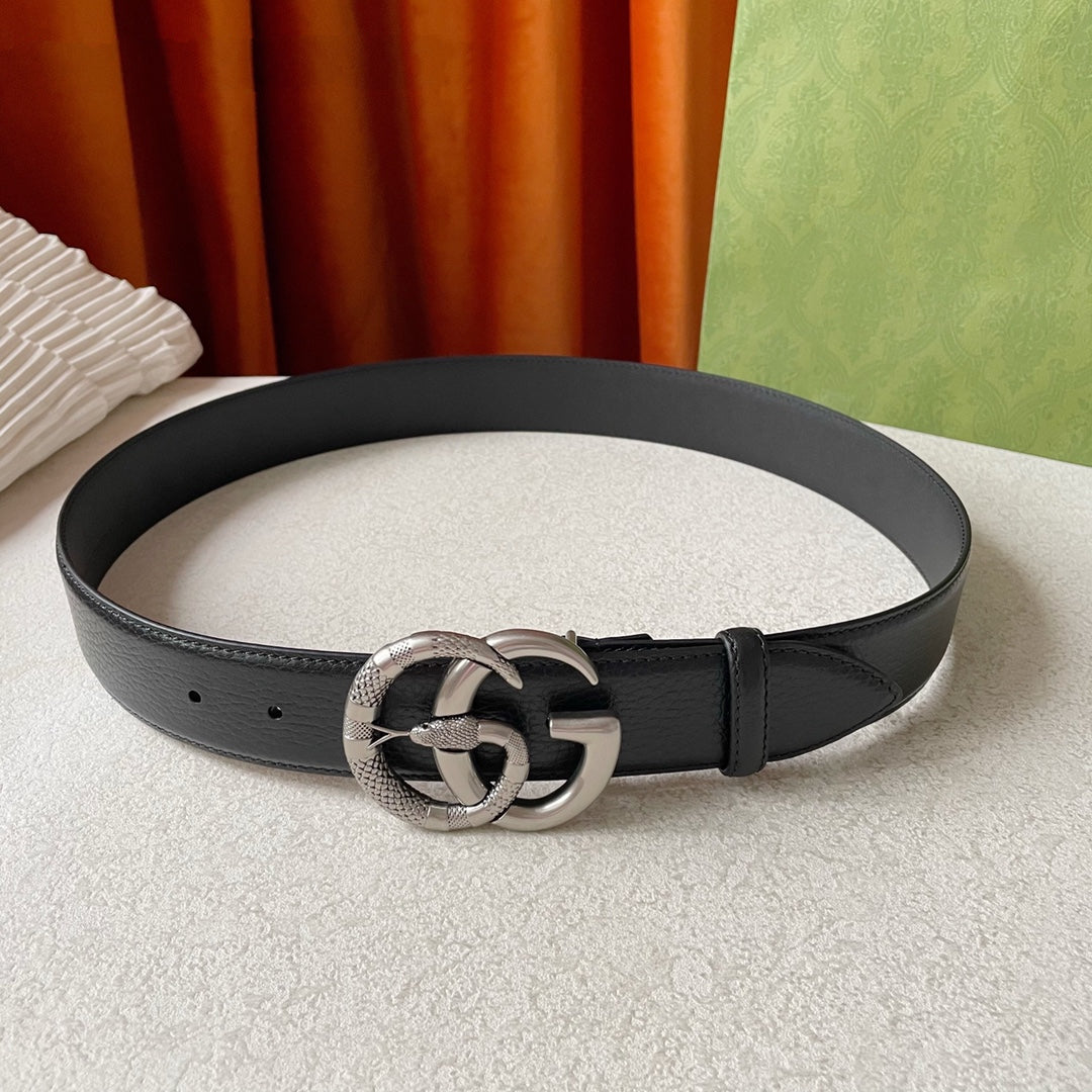 GG BELT DOUBLE G SERPENTI BUCKLE BLACK LEATHER