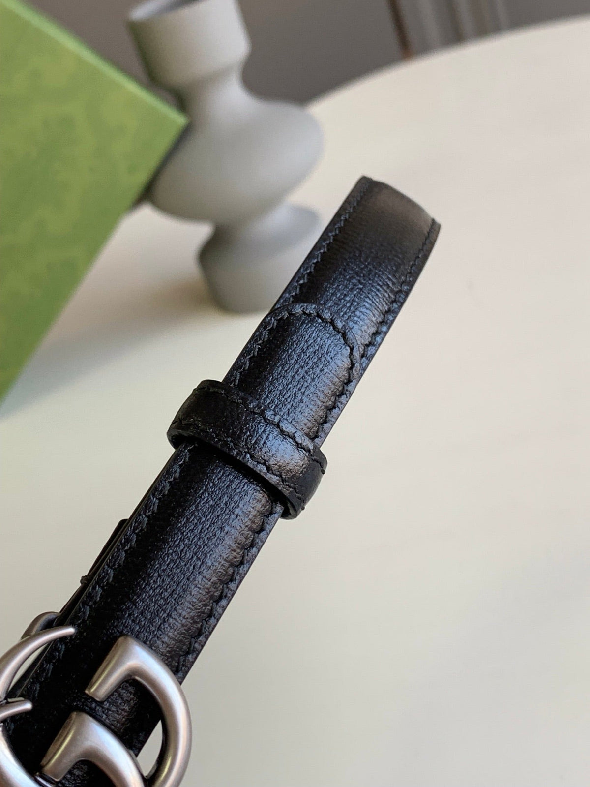 GG MARMONT THIN BELT DOUBLE G BUCKLE BLACK LEATHER