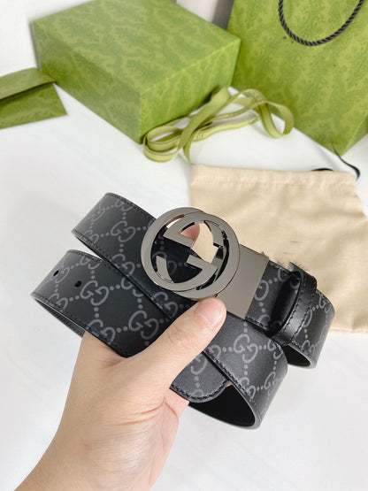 INTERLOCKING G GREY BUCKLE 38MM BLACK LEAHTER MONOGRAM