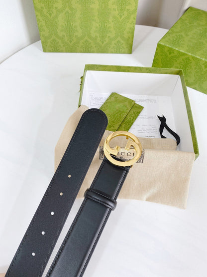 INTERLOCKING G GOLD BUCKLE 40MM BLACK LEAHTER