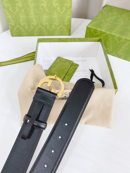 INTERLOCKING G GOLD BUCKLE 40MM BLACK LEAHTER