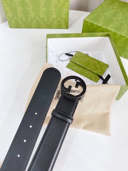 INTERLOCKING G BLACK BUCKLE 40MM BLACK LEAHTER