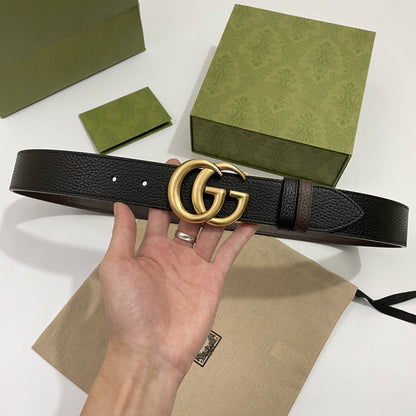 DOUBLE G GOLD BUCKLE 38MM BLACK BROWN LEATHER
