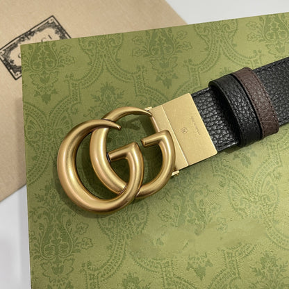 DOUBLE G GOLD BUCKLE 38MM BLACK BROWN LEATHER