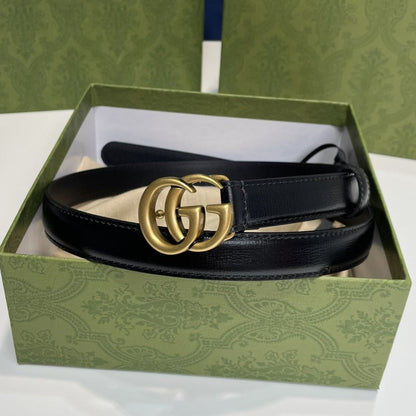 GG BELT DOUBLE G GOLD BUCKLE 20MM BLACK LEATHER