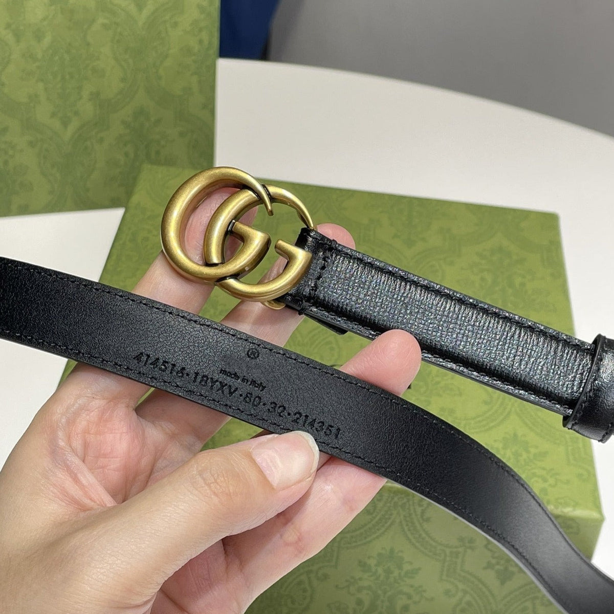 GG BELT DOUBLE G GOLD BUCKLE 20MM BLACK LEATHER