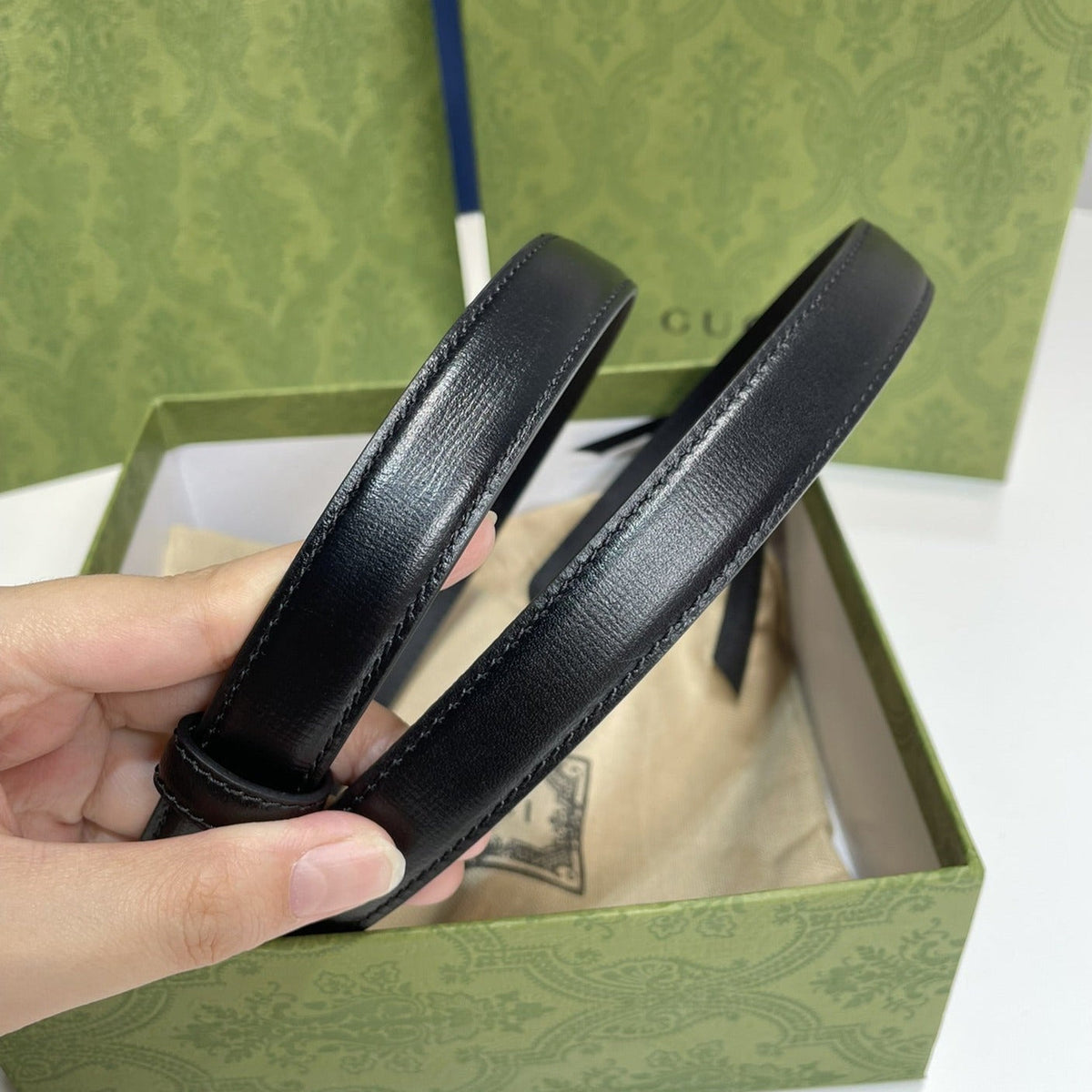 GG BELT DOUBLE G GOLD BUCKLE 20MM BLACK LEATHER