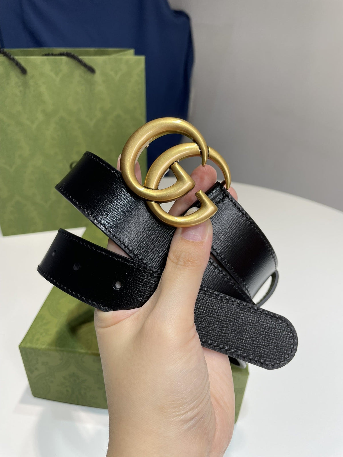 MARMONT 30MM DOUBLE G GOLD BUCKLE BLACK LEATHER