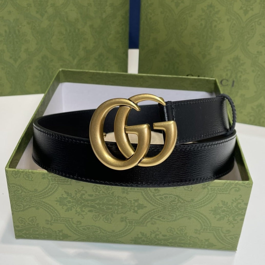 MARMONT 30MM DOUBLE G GOLD BUCKLE BLACK LEATHER