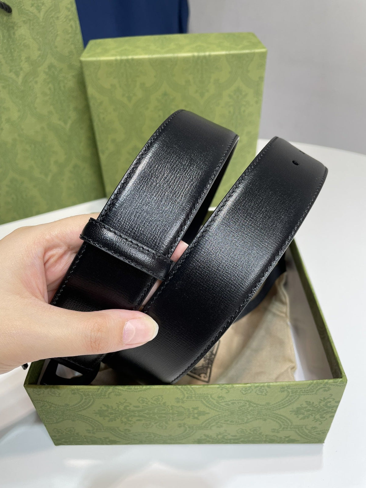 DOUBLE G MARMONT GOLD BUCKLE 40MM BLACK LEATHER