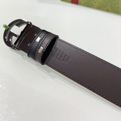 INTERLOCKING G GREY BUCKLE 37MM BLACK BROWN LEATHER