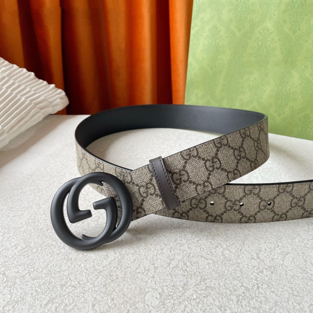 DOUBLE G BLACK BUCKLE 40MM BEIGE CANVAS