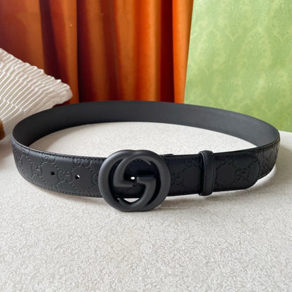 DOUBLE G BLACK BUCKLE 40MM BLACK EMPREINTE LEATHER