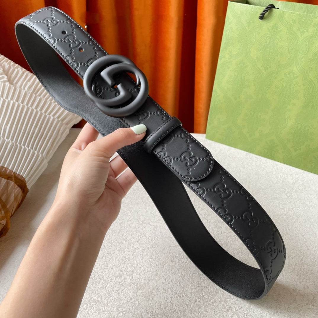 DOUBLE G BLACK BUCKLE 40MM BLACK EMPREINTE LEATHER