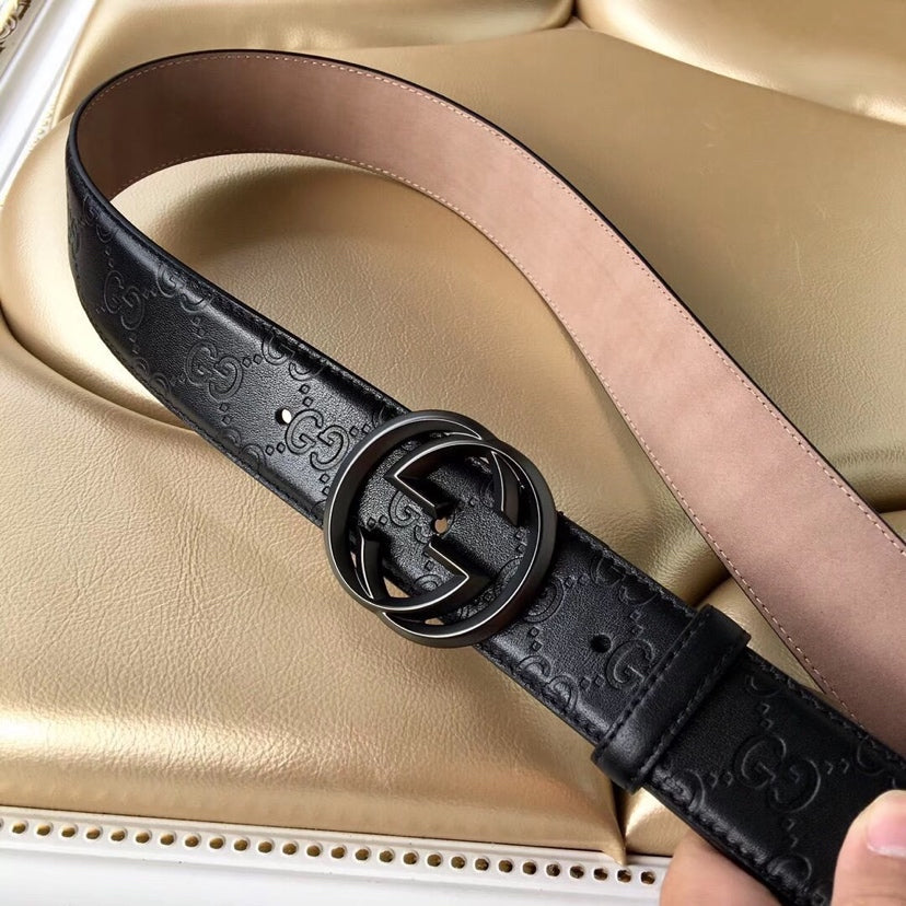 GG BELT IMPRINTED BLACK LEATHER 40MM