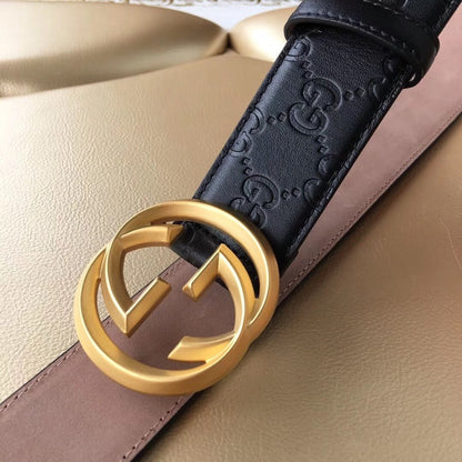GG BELT IMPRINTED BLACK LEATHER 40MM