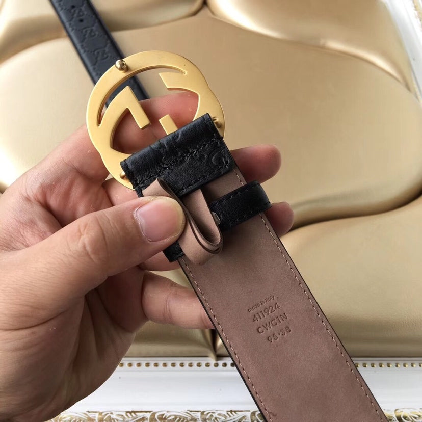 GG BELT IMPRINTED BLACK LEATHER 40MM