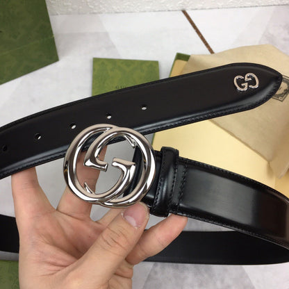 GC BELT SILVER BUCKLE BACK LEATHER 4.0CM