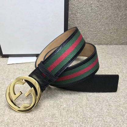 GG BELT DOUBLE G BUCKLE CANVAS FABRIC WIRE 3.8CM