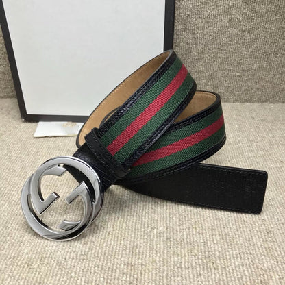 GG BELT DOUBLE G BUCKLE CANVAS FABRIC WIRE 3.8CM
