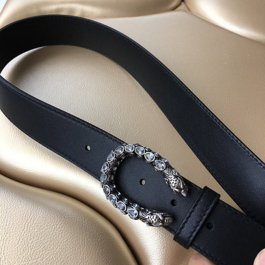 GC BELT 30MM DOUBLE BUCKLE BLACK SNAKE HEAD LEATHER