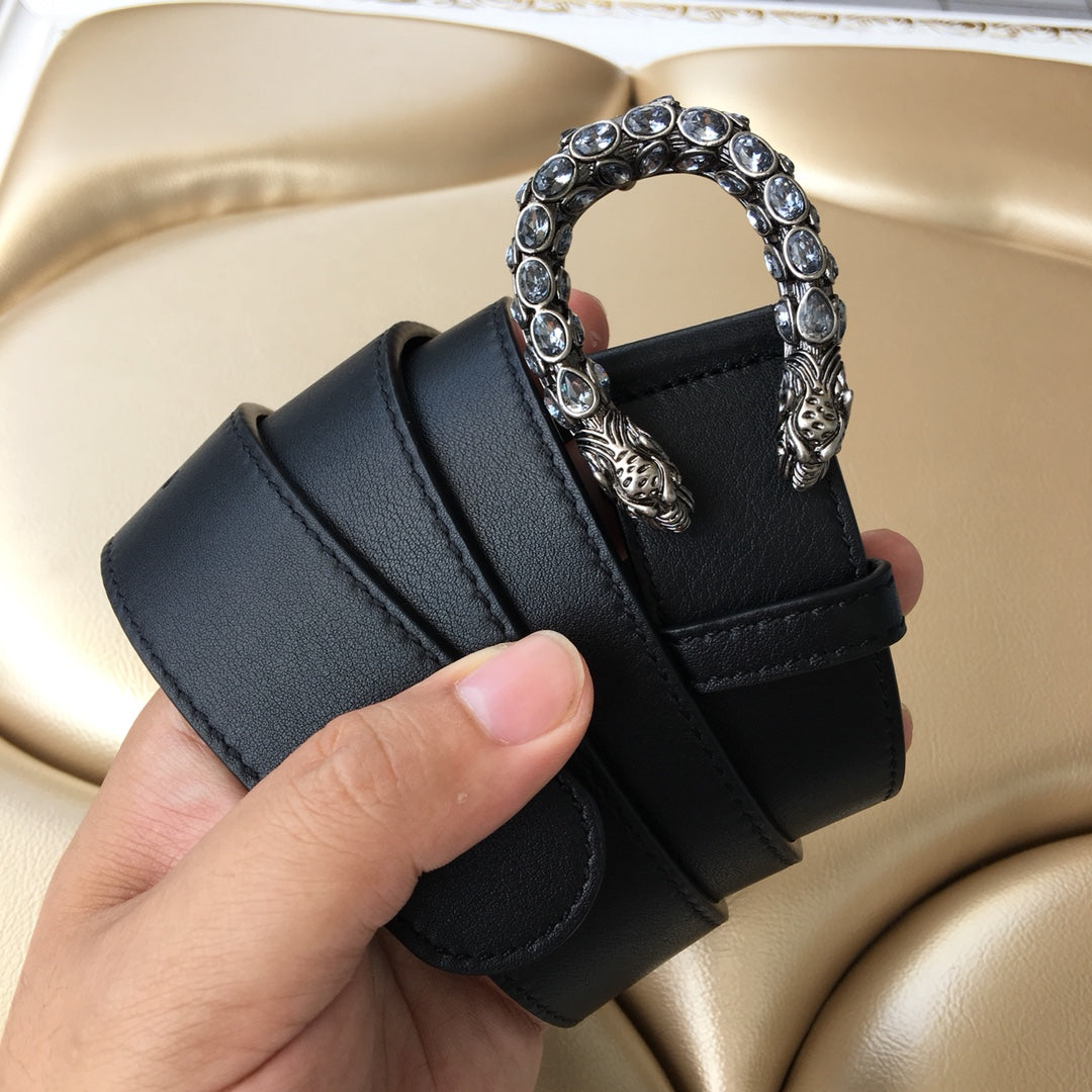 GC BELT 30MM DOUBLE BUCKLE BLACK SNAKE HEAD LEATHER