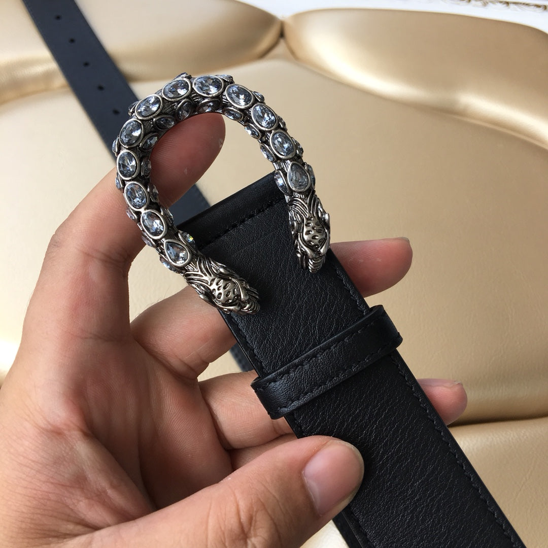 GC BELT 30MM DOUBLE BUCKLE BLACK SNAKE HEAD LEATHER