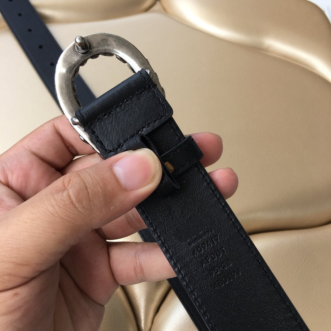 GC BELT 30MM DOUBLE BUCKLE BLACK SNAKE HEAD LEATHER