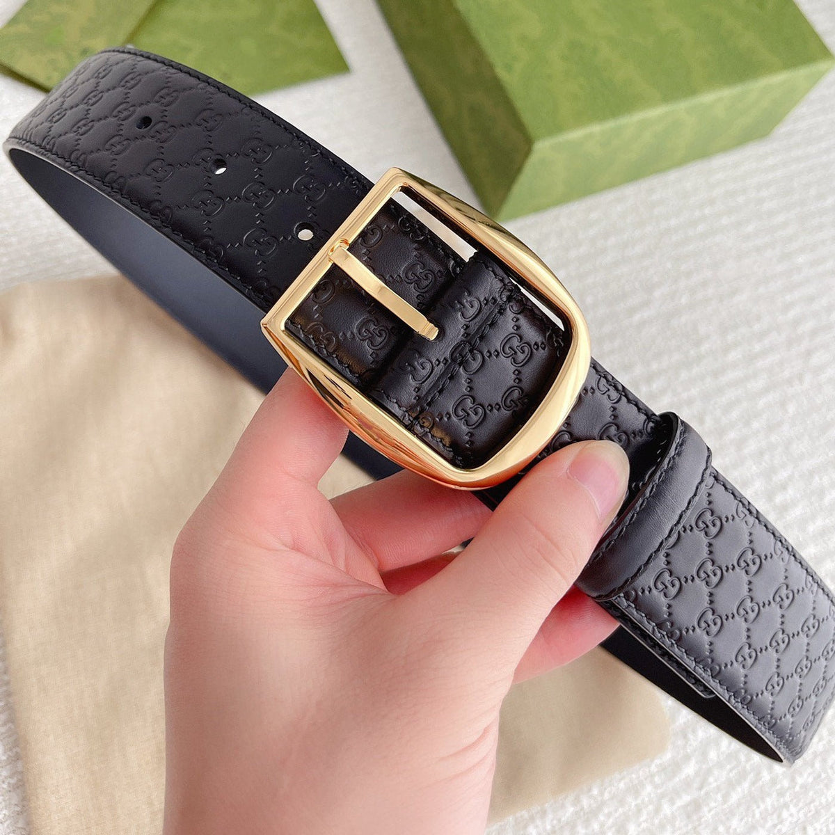 GC BELT GOLD BUCKLE EMBOSSED LEATHER 4.0CM
