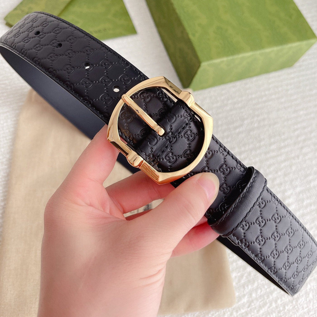 GC BELT GOLD BUCKLE IN GG SINK LEATHER 4.0CM