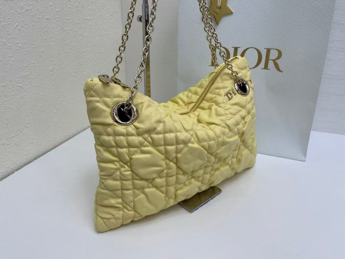 CD Small Cannage Quilted Tote Bag Yellow Cowhide 158106