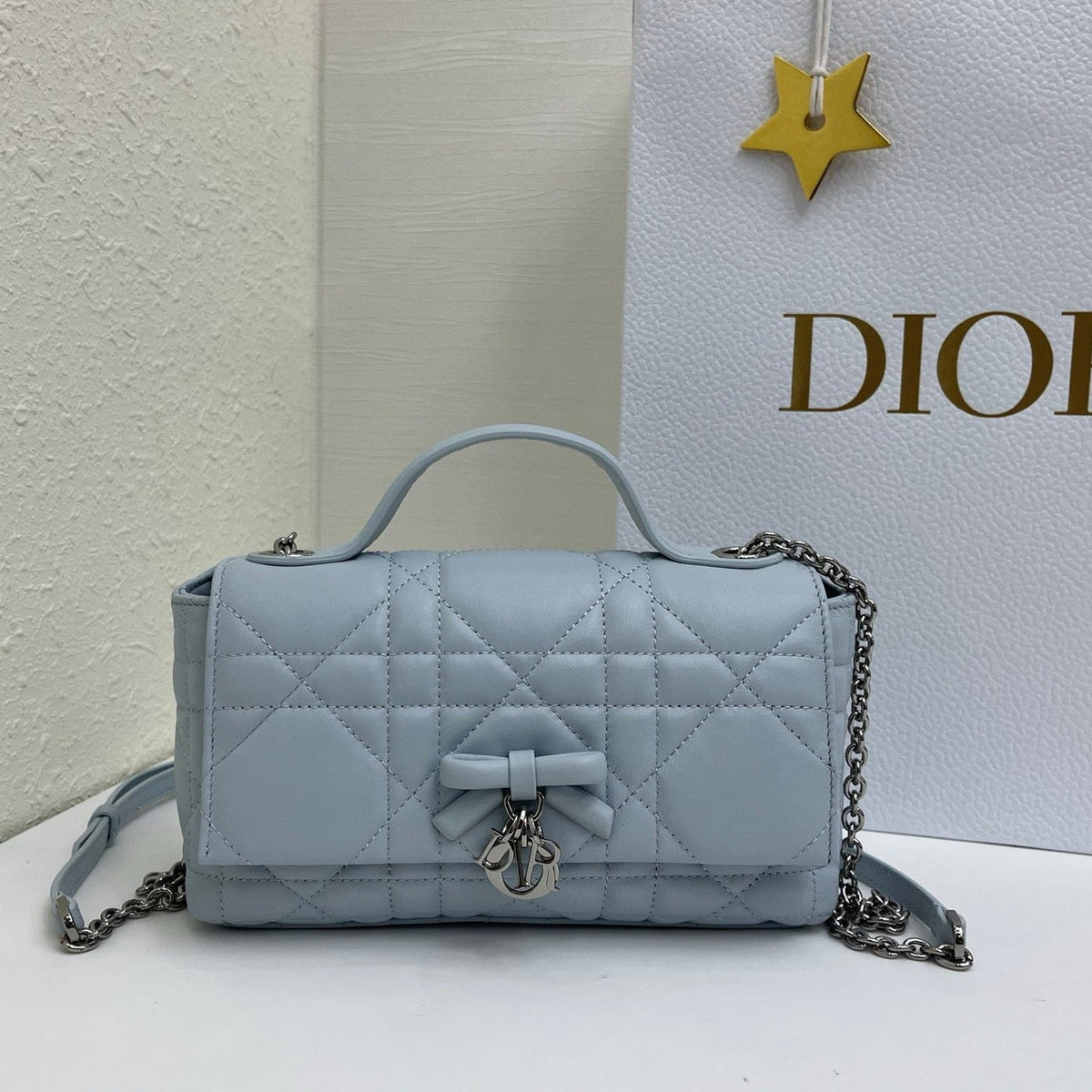 CD My Tender Top Handle Mini Bag 21cm Blue Macrocannage Leather 159476