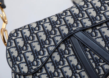CD Blue Dior Oblique Jacquard Bag Canvas Cowhide