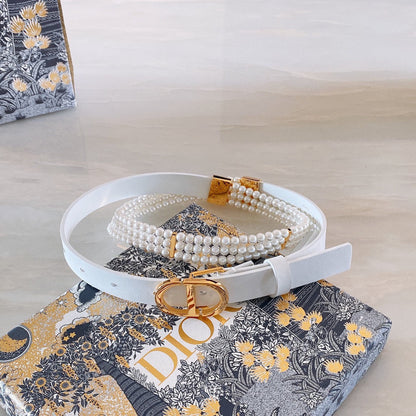 Dior 2026 Glass Bead Embellished Belt 2.0cm Smooth Calfskin
