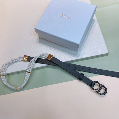Dior 2026 Montaigne Pearls Belt 20mm Leather