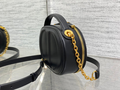 CD Oval camera bag 18 black cowhide leather