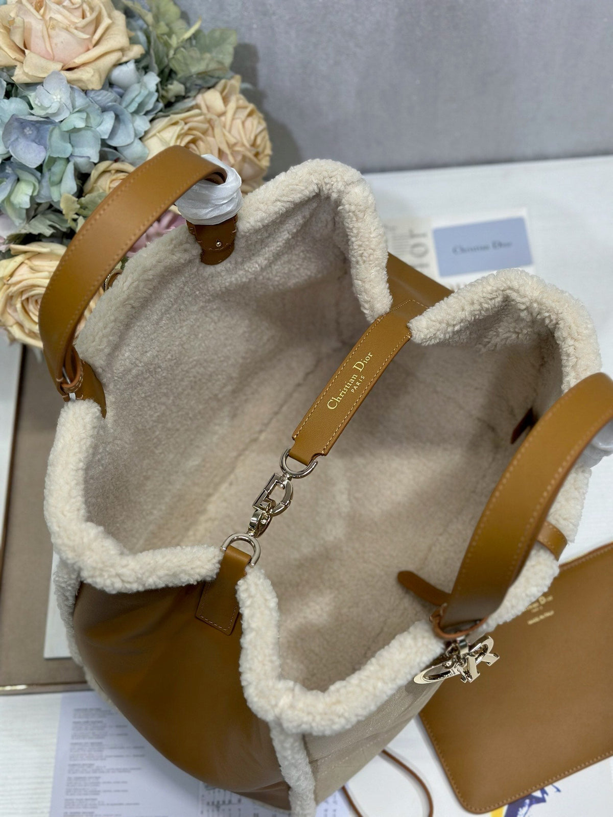CD Toujours 37 Camel Brown Cowhide And Fur Gold Hardware