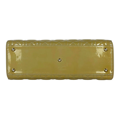 Dior Lady 2-Way Enamel Cannage Handbag Patent Leather Yellow