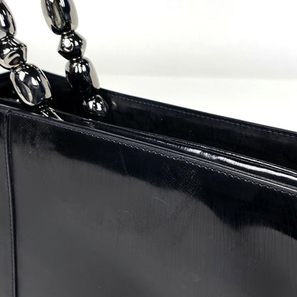 Dior Maris Pearl Handbag 2-Way Enamel Patent Leather Black