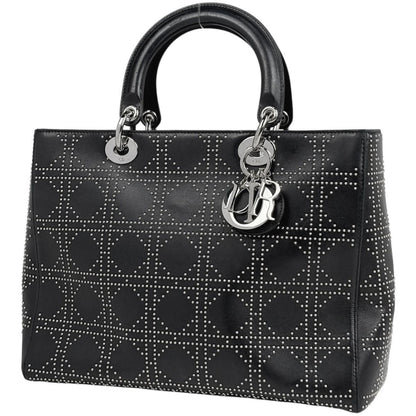 Dior Lady Studs Cannage Handbag Leather Black