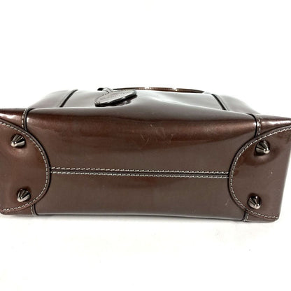 Dior Handbag Maris Pearl Logo Patent Leather Brown